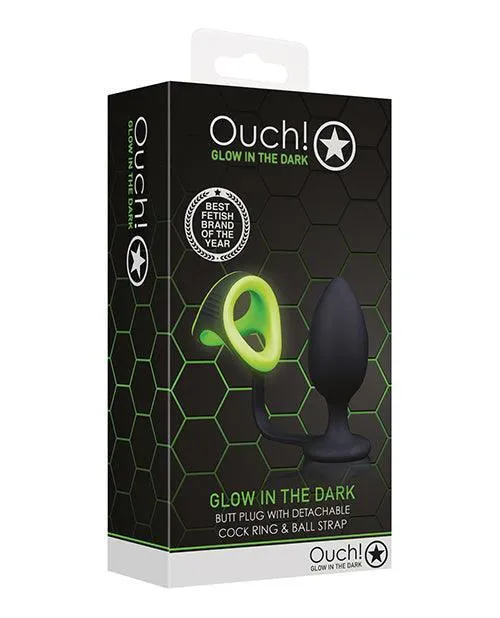Shots America LLC Male Sex Toys Shots Ouch Butt Plug Wcock Ring Ball Strap Glow In The Dark