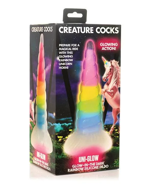 Xr LLC Dildos Creature Cocks Uni Glow in the Dark Silicone Dildo Rainbow