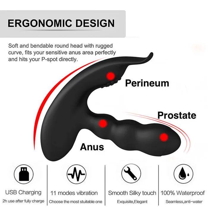YOSPOSS Male Sex Toys Heating Vibrating Prostate Massager Bendable Shaft Perineum Stimulator