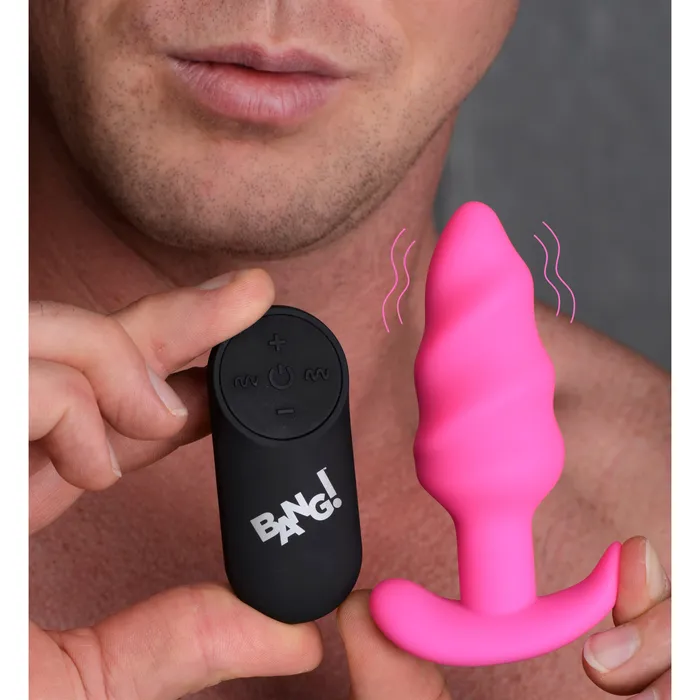 BANG 21X Remote Control Vibrating Silicone Swirl Butt Plug Pink Anal
