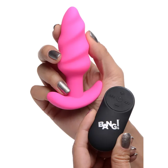 BANG 21X Remote Control Vibrating Silicone Swirl Butt Plug Pink Anal