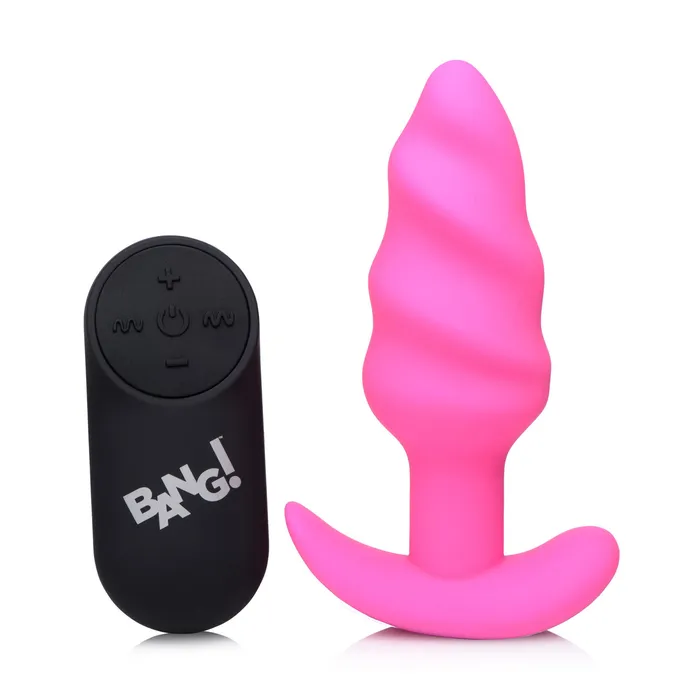 BANG 21X Remote Control Vibrating Silicone Swirl Butt Plug Pink Anal