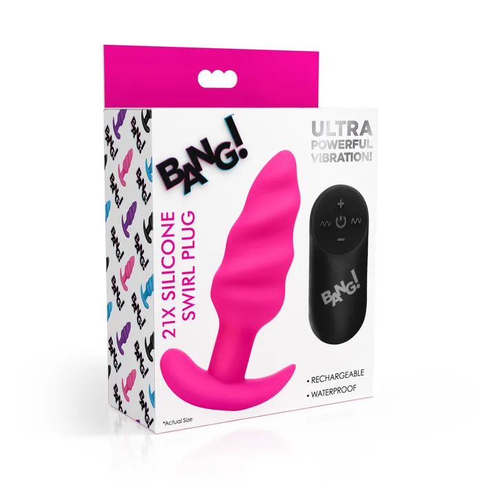 BANG 21X Remote Control Vibrating Silicone Swirl Butt Plug Pink Anal