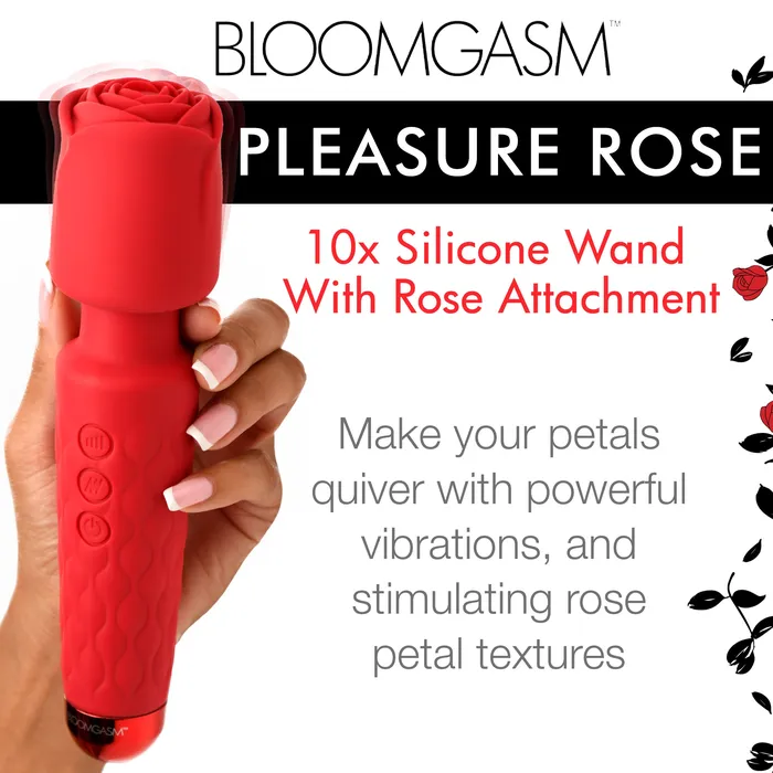 Bloomgasm Vibrators Pleasure Rose 10X Silicone Wand w Rose Attachment
