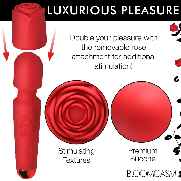 Bloomgasm Vibrators Pleasure Rose 10X Silicone Wand w Rose Attachment