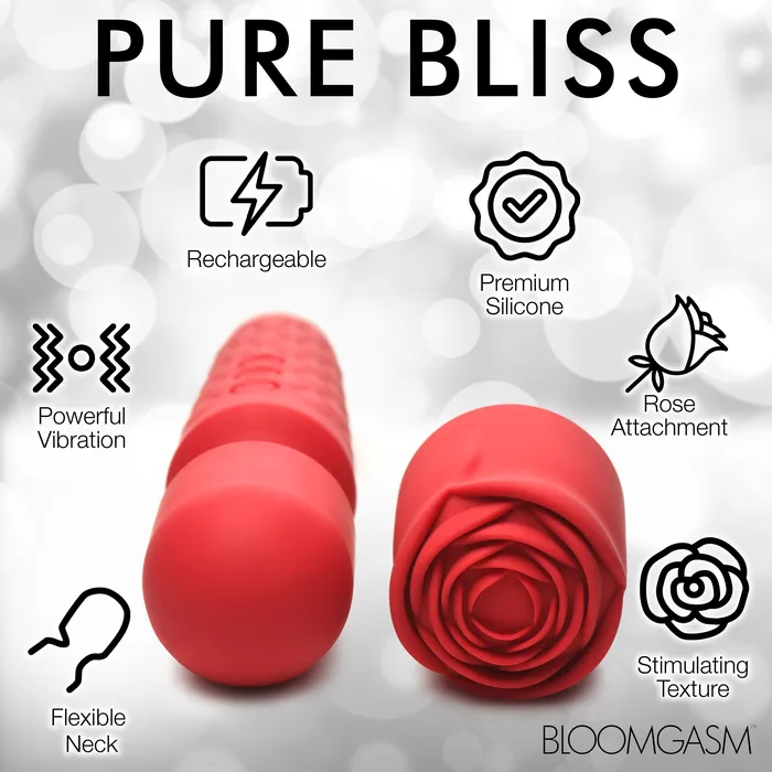 Bloomgasm Vibrators Pleasure Rose 10X Silicone Wand w Rose Attachment