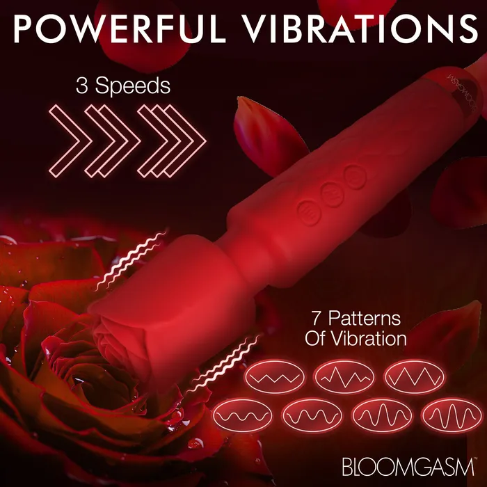 Bloomgasm Vibrators Pleasure Rose 10X Silicone Wand w Rose Attachment