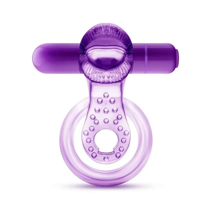 Blush Male Sex Toys Lick It Vibrating Double Strap Cock Ring Purple