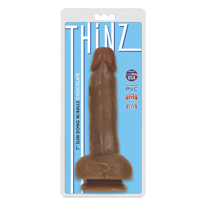 Dildos Curve Novelties Curve Toys Thinz 7 in Slim Dildo with Balls Suction Cup Brown