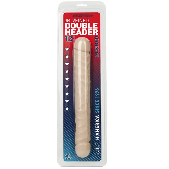 Dildos Jr Veined Double Header 12in White Doc Johnson