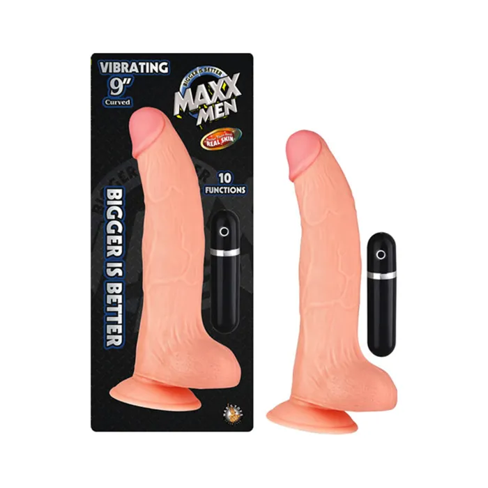 Dildos Nasstoys Maxx Men Vibrating 9 inches Curved Dong Beige