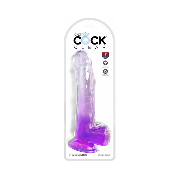 Dildos Pipedream King Cock Clear with Balls 9in Purple