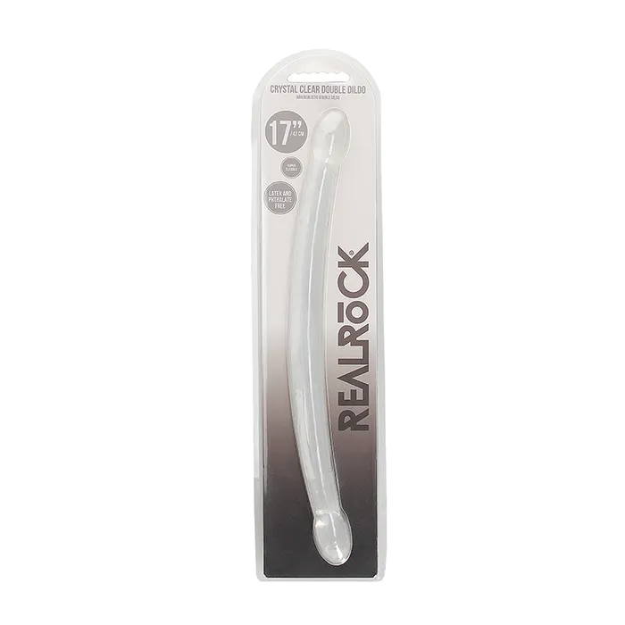 Dildos Shots America LLC RealRock Crystal Clear NonRealistic 17 in Double Dildo Clear