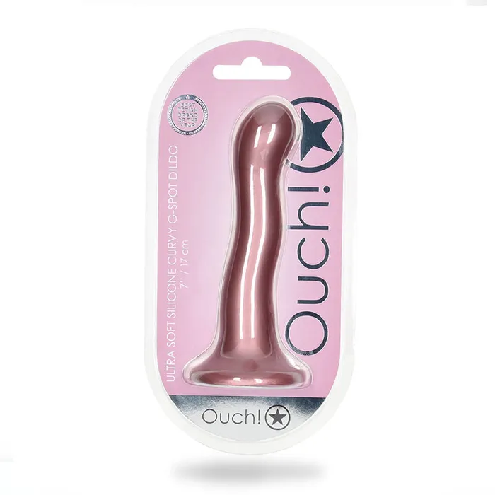 Dildos Shots America LLC Shots Ouch Ultra Soft Silicone 7 in Curvy GSpot Dildo Rose Gold