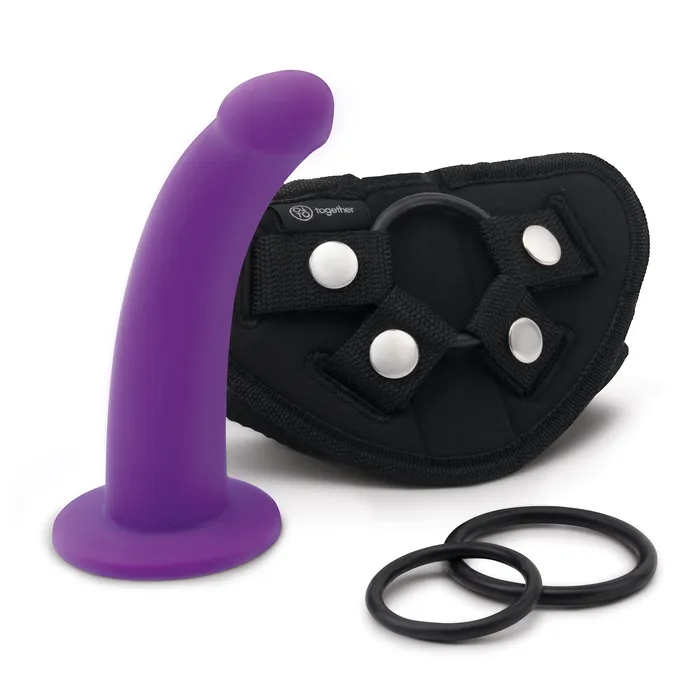 ELECTRIC EEL INC TOGETHER TILT STRAP ON HARNESS 65 VIBRATING DILDO Female Sex Toys