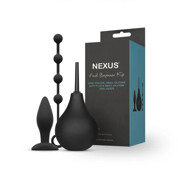 EQOM Novelties Ltd dba Nexus Anal Nexus Anal Beginner Kit with Douche Silicone Beads Small Silicone Butt Plug Black