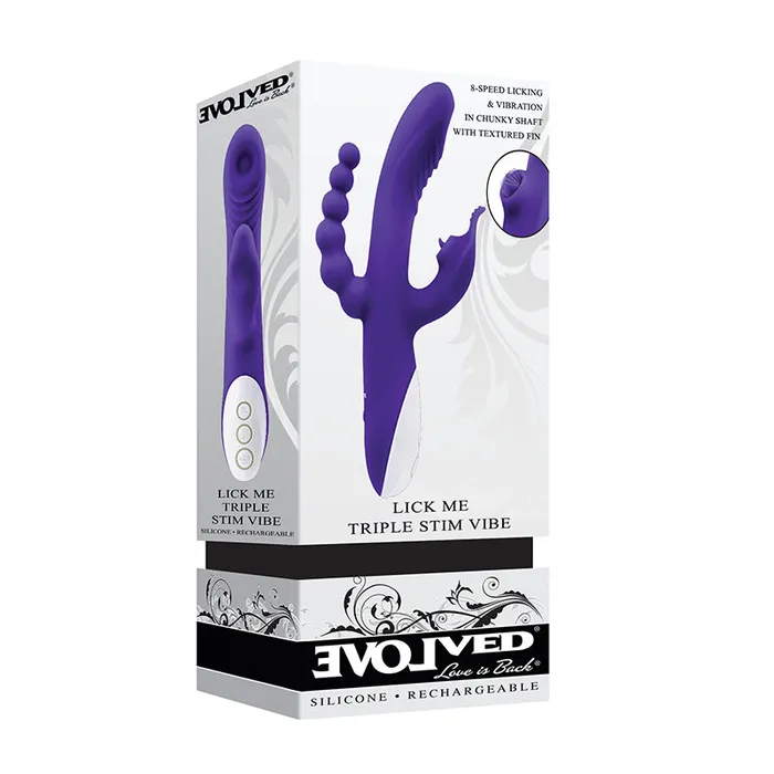 Evolved Vibrators Evolved Lick Me Rechargeable Dual Entry Triple Stimulation Silicone Vibrator Purple Evolved Vibrators Evolved Lick Me Rechargeable Dual Entry Triple Stimulation Silicone Vibrator Purple
