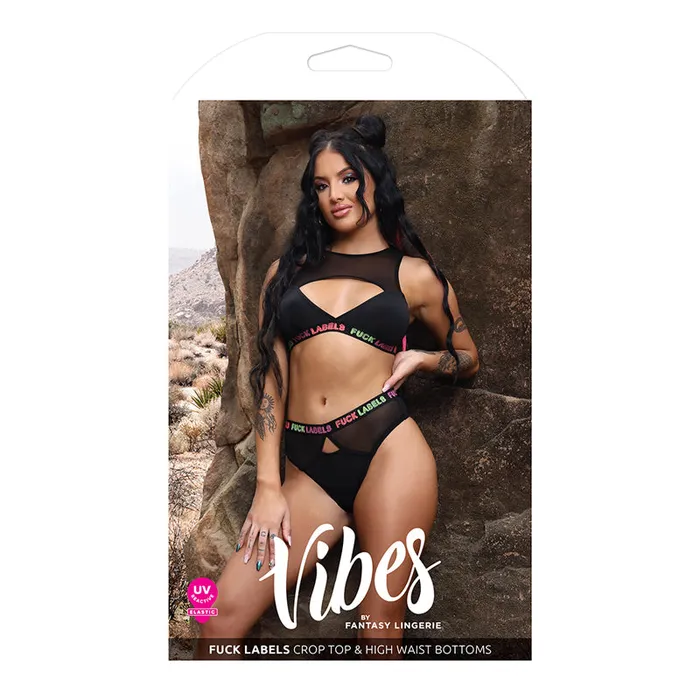 Fantasy Lingerie Fantasy Lingerie Vibes Fuck Labels Keyhole Top High Waist Bottoms with UV Reactive Elastic Black LXL Male Sex Toys Fantasy Lingerie Fantasy Lingerie Vibes Fuck Labels Keyhole Top High Waist Bottoms with UV Reactive Elastic Black LXL Male Sex Toys