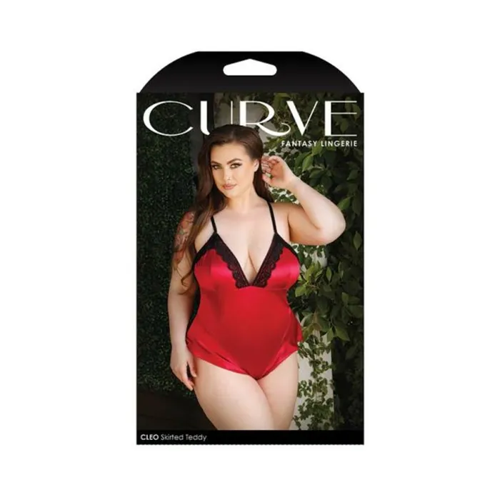 Fantasy Lingerie Vibrators Curve Cleo Skirted Teddy With Lace Trim And Snap Closure Red 1x2x