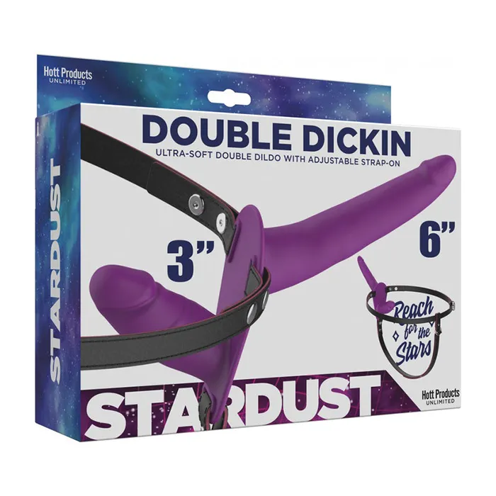 Female Sex Toys Hott Products Unlimited Stardust Double Dickin DualFunction StrapOn With Harness Silicone Purple