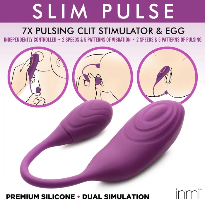 Female Sex Toys Inmi Slim Pulse 7X Pulsating Silicone Clit Stimulator and Vibrating Egg