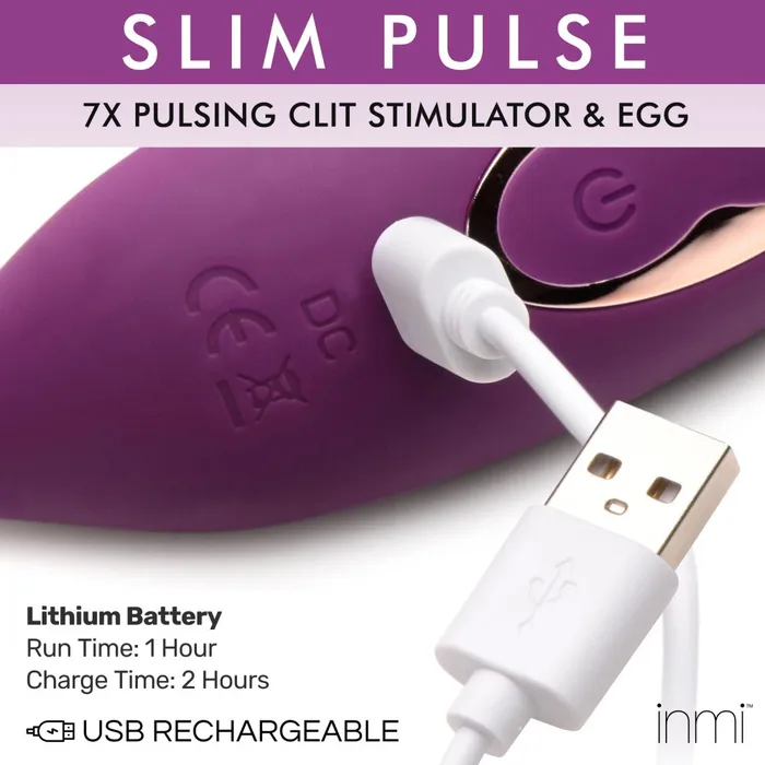 Female Sex Toys Inmi Slim Pulse 7X Pulsating Silicone Clit Stimulator and Vibrating Egg