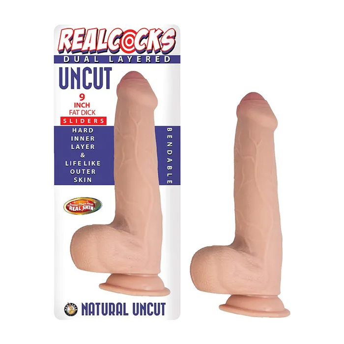 Female Sex Toys Nasstoys Realcocks Dual Layered Uncut Slider Fat Dick 9 in Light