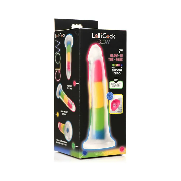 Lollicock Silicone Dildo 7 in Rainbow Glow in the Dark Curve Novelties Female Sex Toys