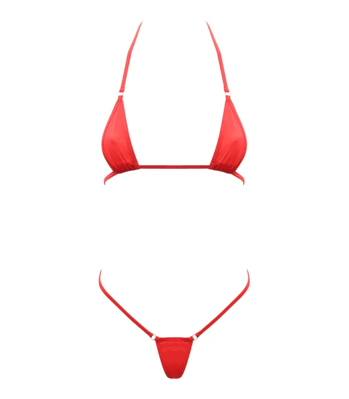 Love in Leather BIK002 Spandex Fabric Micro Bikini Red Vibrators