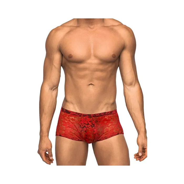 Male Sex Toys Male Power Stretch Lace Mini Short Red Small Male Power