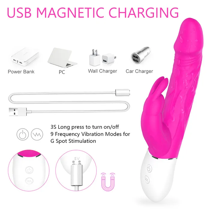 YoYoLemon Female Sex Toys YoYoLemon Rabbit Vibrator Dildo for Vagina G Spot and Clitoral Adult Sex Toys for Women Hot Pink