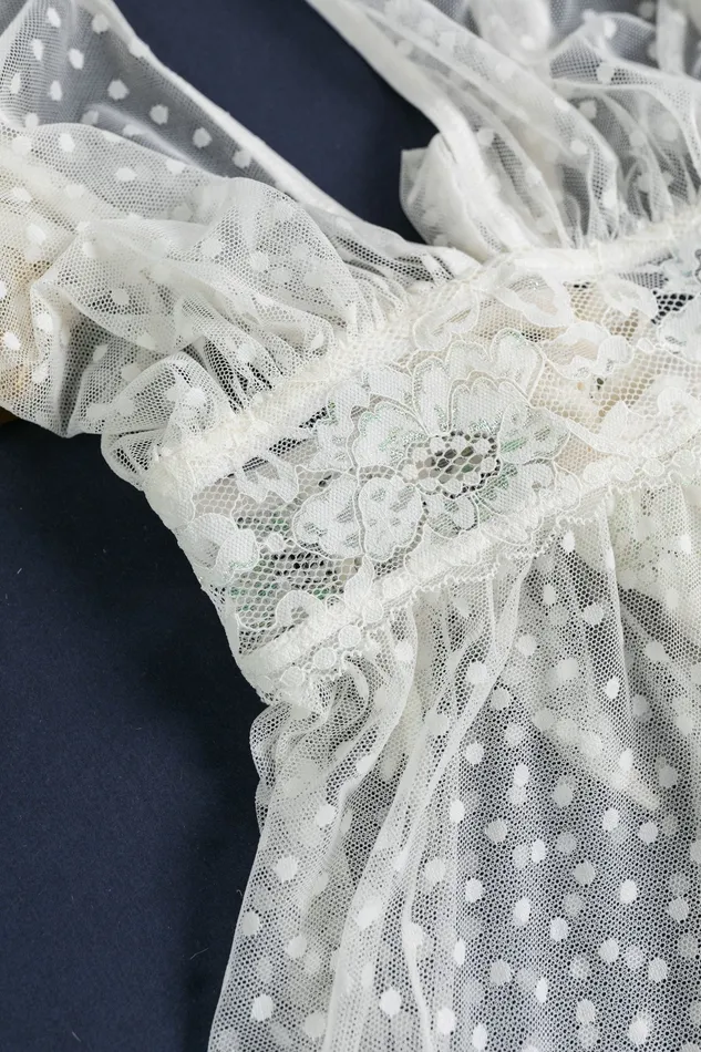 Anal Bridal Bundle Polka Dot Mesh Babydoll Set Iridescent Cream Mentionables