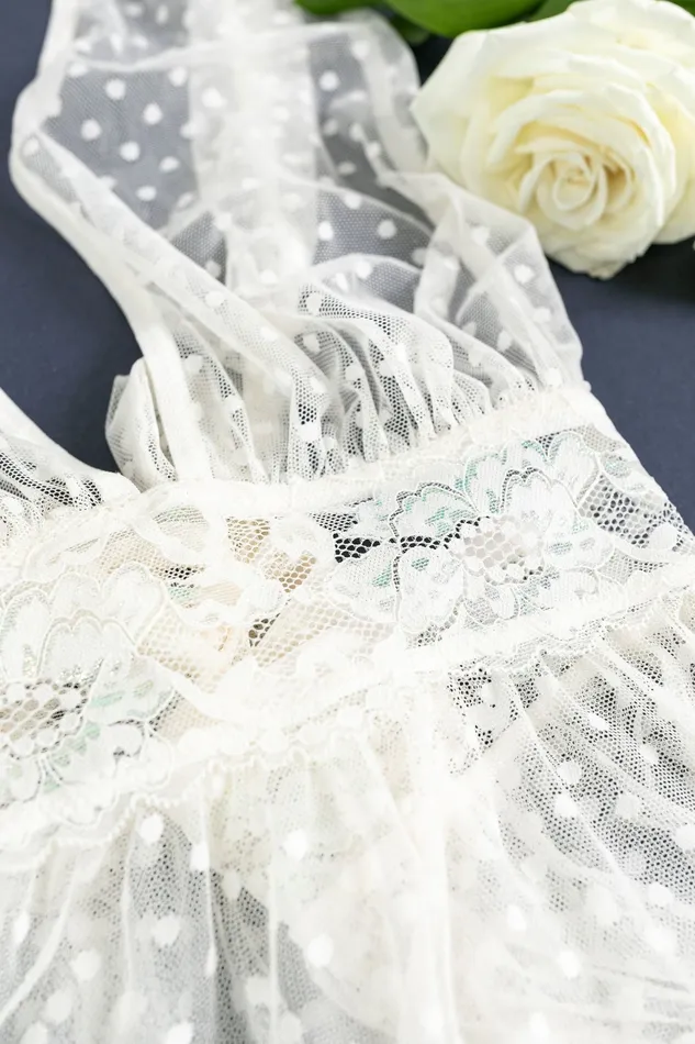Anal Bridal Bundle Polka Dot Mesh Babydoll Set Iridescent Cream Mentionables