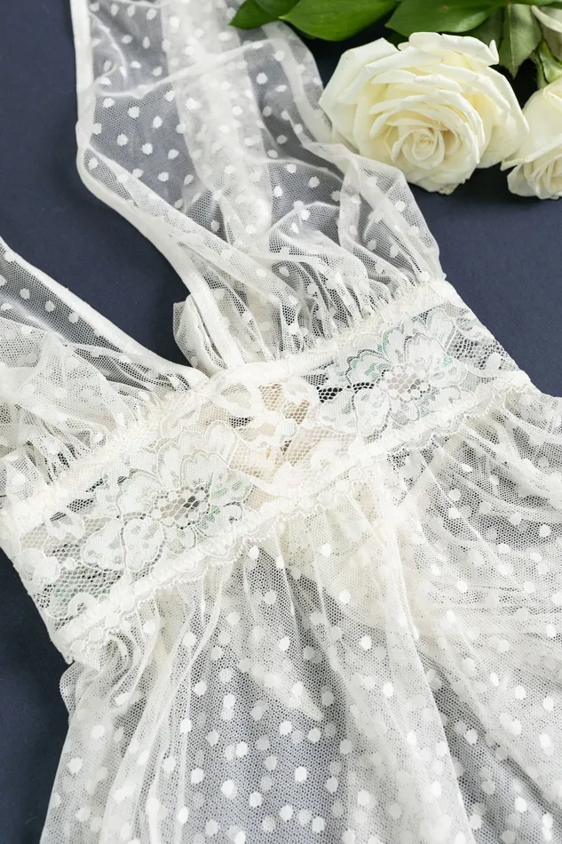 Anal Bridal Bundle Polka Dot Mesh Babydoll Set Iridescent Cream Mentionables