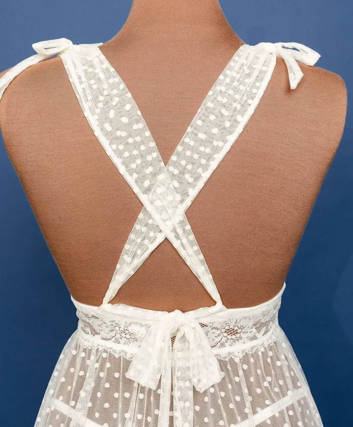 Anal Bridal Bundle Polka Dot Mesh Babydoll Set Iridescent Cream Mentionables
