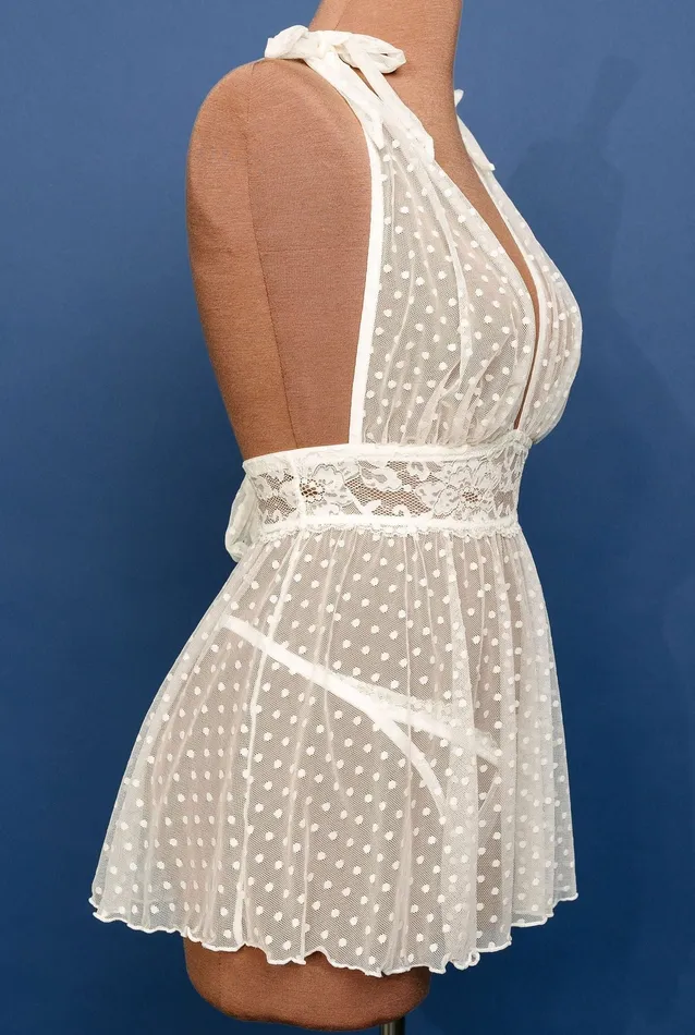 Anal Bridal Bundle Polka Dot Mesh Babydoll Set Iridescent Cream Mentionables