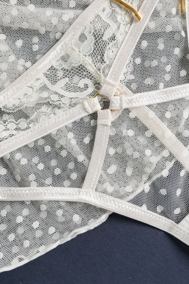 Anal Bridal Bundle Polka Dot Mesh Babydoll Set Iridescent Cream Mentionables