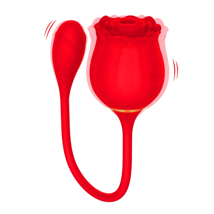 Earlypeach Vibrators 2 in 1 Long Rose Sucking Vibrator Red