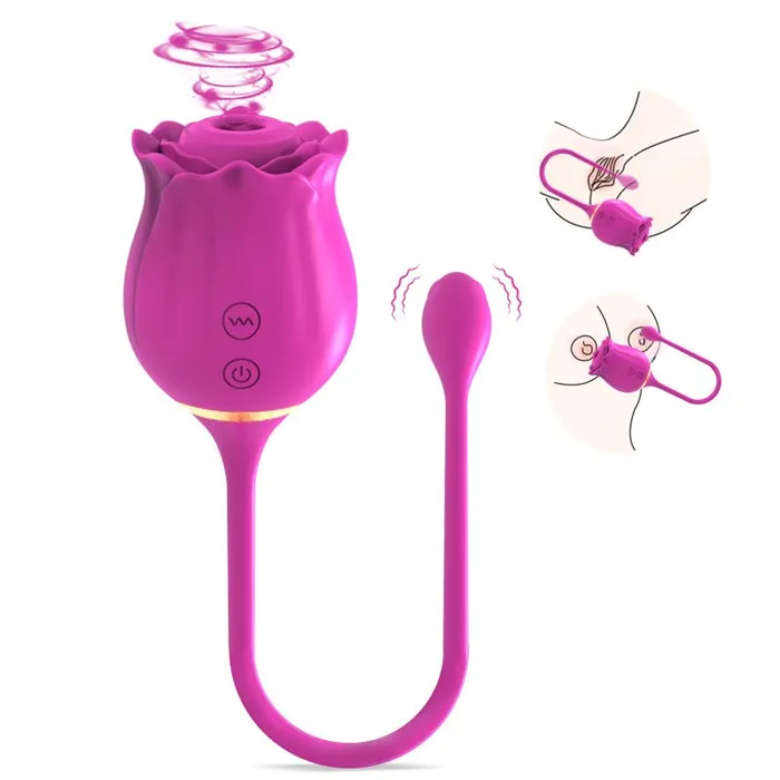 Earlypeach Vibrators 2 in 1 Long Rose Sucking Vibrator Red