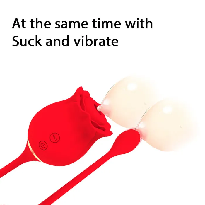 Earlypeach Vibrators 2 in 1 Long Rose Sucking Vibrator Red