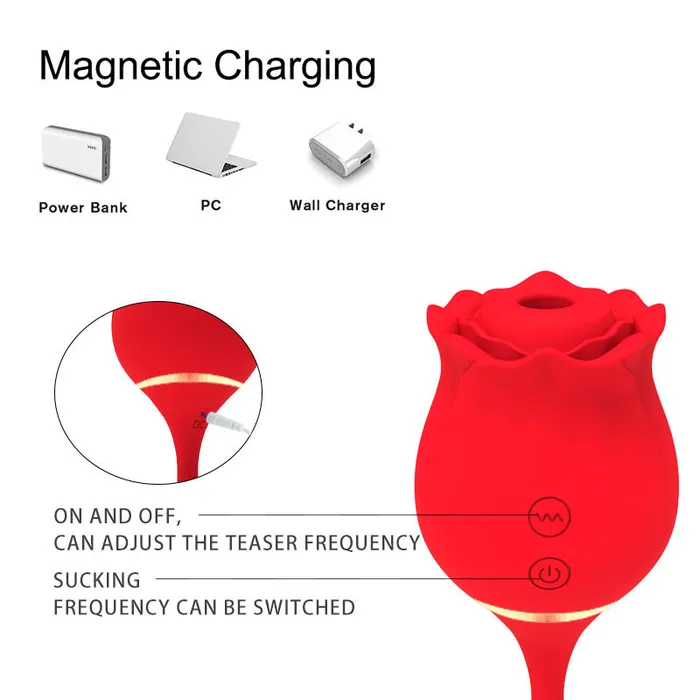 Earlypeach Vibrators 2 in 1 Long Rose Sucking Vibrator Red