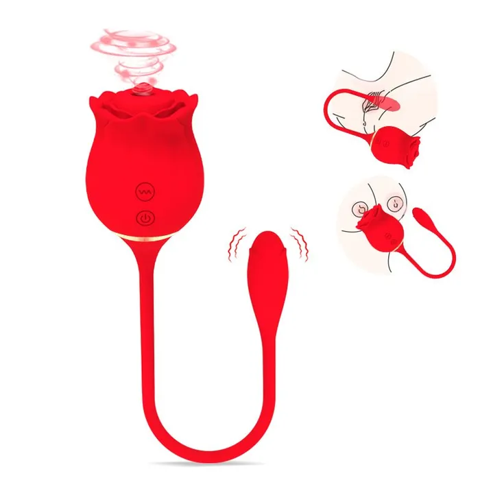 Earlypeach Vibrators 2 in 1 Long Rose Sucking Vibrator Red