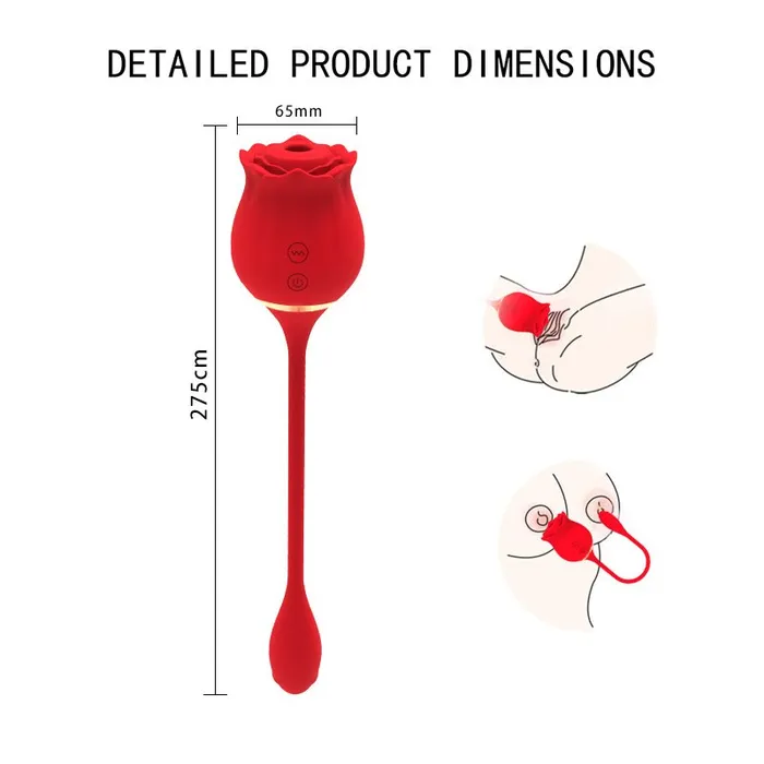 Earlypeach Vibrators 2 in 1 Long Rose Sucking Vibrator Red