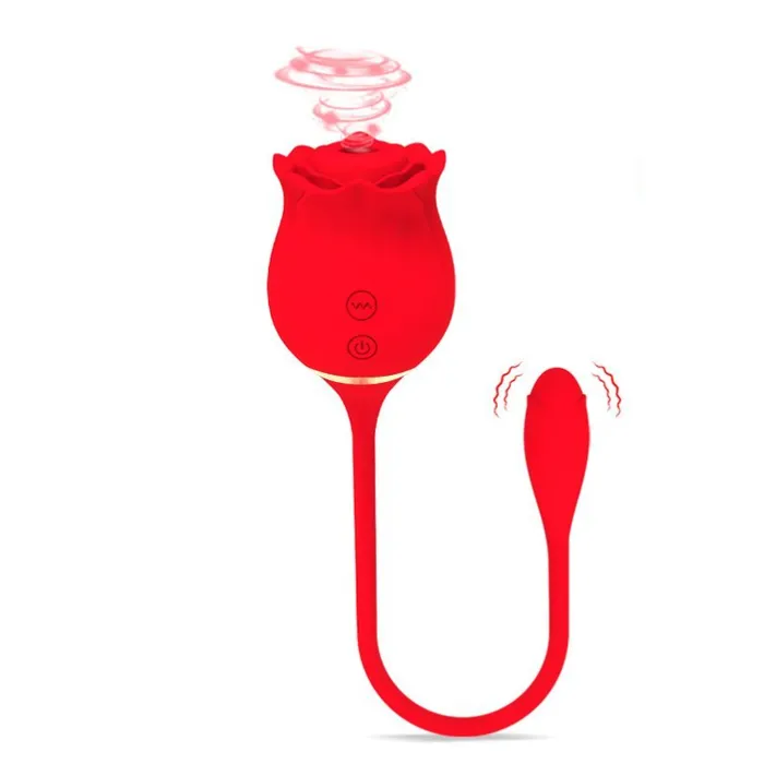 Earlypeach Vibrators 2 in 1 Long Rose Sucking Vibrator Red