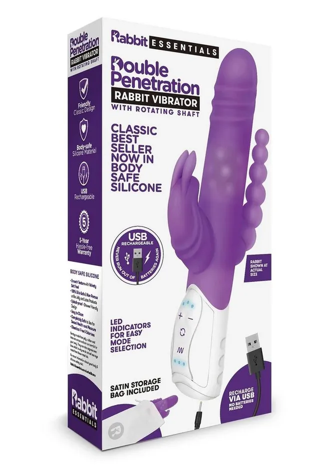 Female Sex Toys Rabbit Essentials Rabbit Essential Silicone Rechargeable Double Penetration Rabbit Vibrator