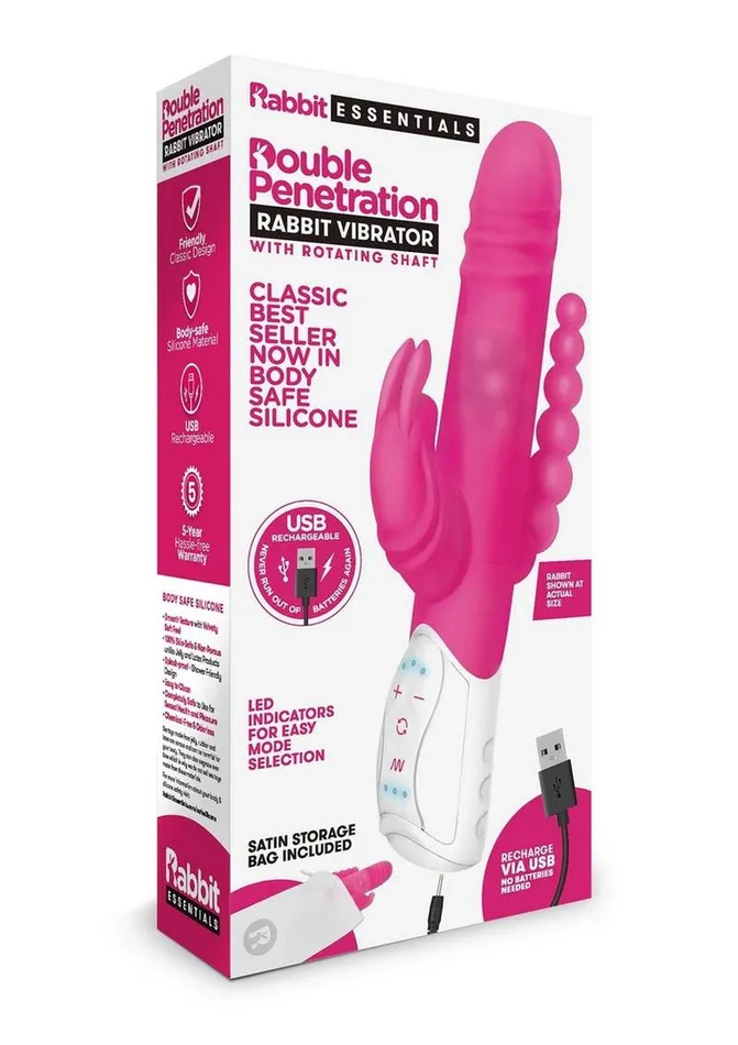 Female Sex Toys Rabbit Essentials Rabbit Essential Silicone Rechargeable Double Penetration Rabbit Vibrator