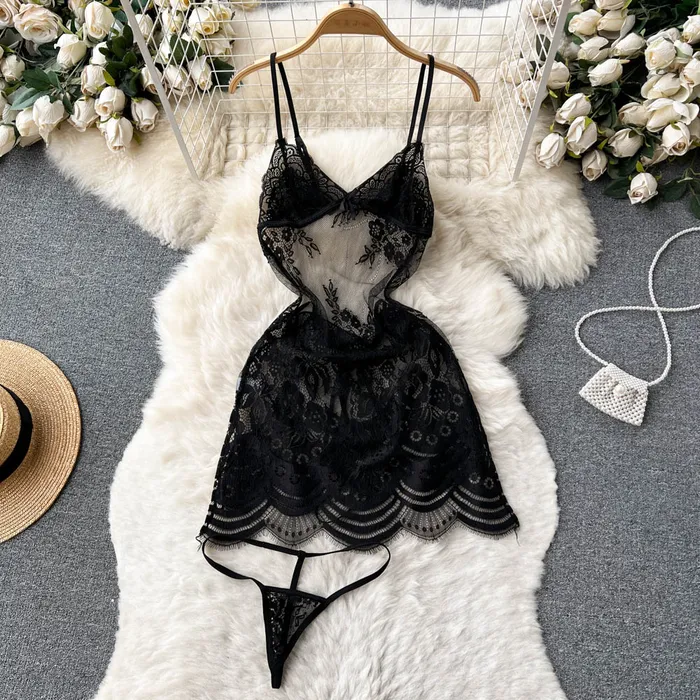 Hosiery Sinderella Floral Flame Sheer Lace Chemise Lingerie