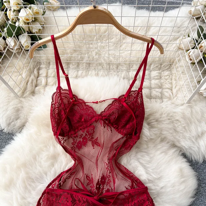 Hosiery Sinderella Floral Flame Sheer Lace Chemise Lingerie