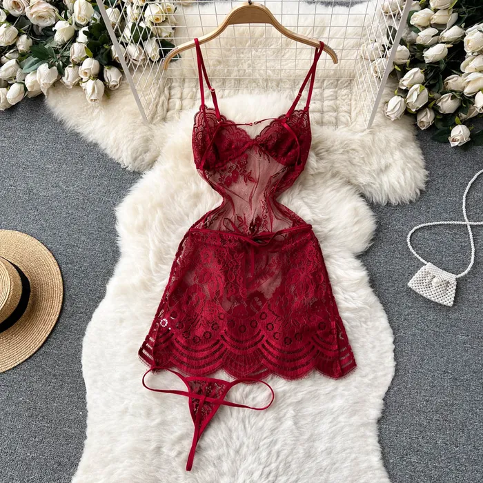 Hosiery Sinderella Floral Flame Sheer Lace Chemise Lingerie