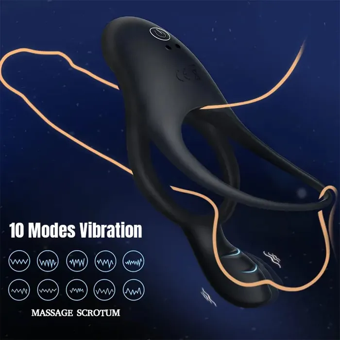 Inyarose Male Sex Toys 3 in 1 Couples Vibrating Silicone Penis Ring